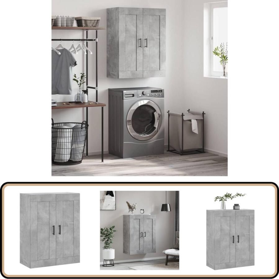 VidaXL Wandkast Betongrijs 69 5x34x90 cm Wandkast Opbergkast Houten Kast Grijze Kast Betonnen Kast - Foto 2