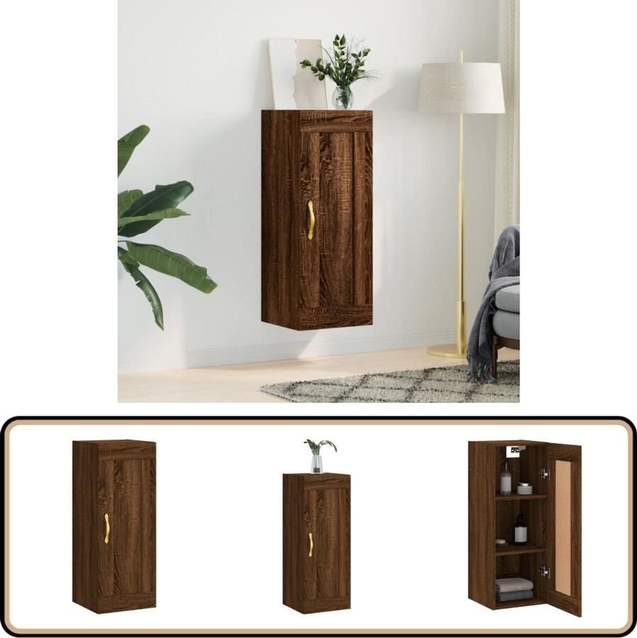 VidaXL Wandkast Bewerkt hout Bruin eikenkleur Wandkast Opbergkast Houten Kast Bruine Eiken Vintage Stijl