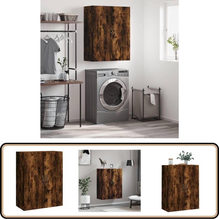 VidaXL Wandkast Bewerkt Hout Gerookt Eiken 69x34x90 cm Wandkast Opbergkast Keukenopstelling Houten Kast Gerookte Eiken Kleur