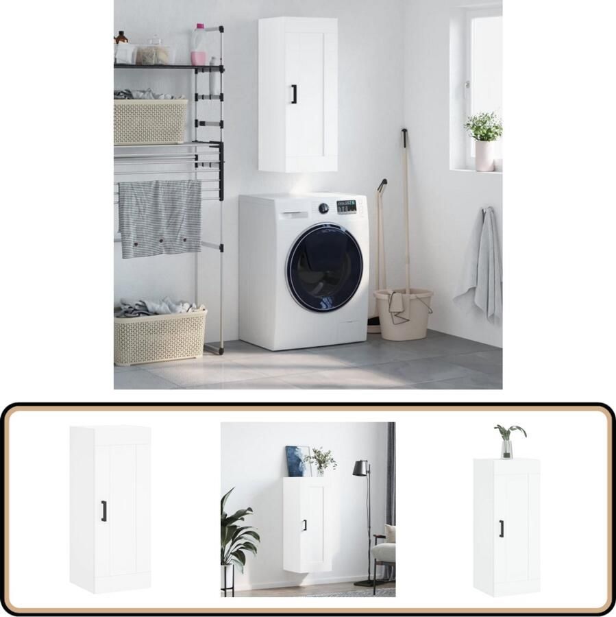 VidaXL Wandkast Bewerkt Hout Wit 34 5x34x90 cm Wandkast Witte Kast Houten Kast Opbergkast Keukenopstelling