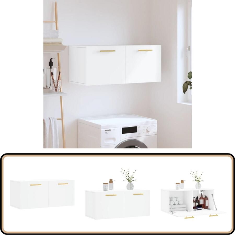 VidaXL Wandkast Bewerkt hout Wit 80x36 5x35 cm Wandkast Houten Kast Witte Kast Bergruimte Opslagoplossing Woonaccessoires Interieuraccessoires