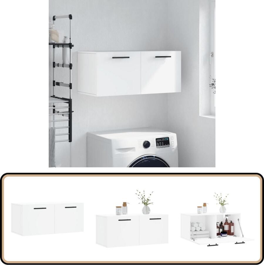 VidaXL Wandkast Bewerkt hout Wit 80x36 5x35 cm Zwevende Wandkast Houten Kast Witte Kast Bergruimte