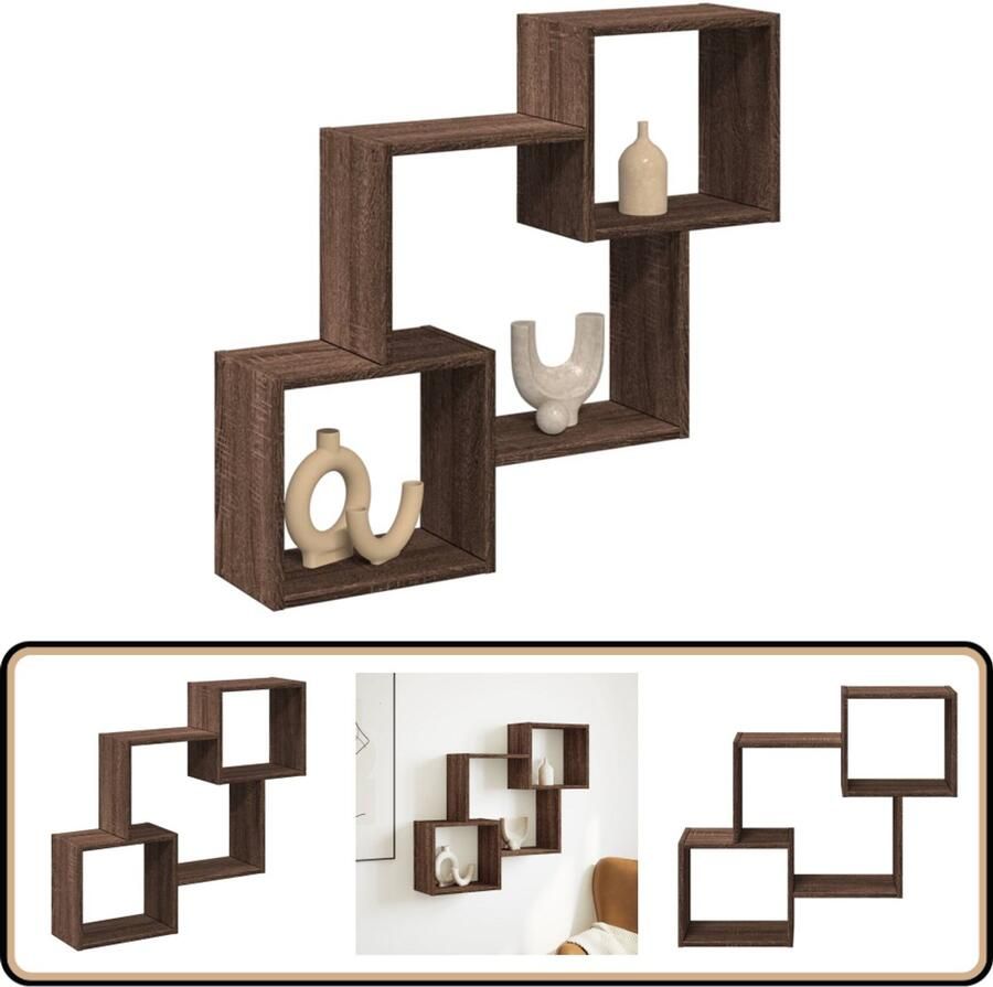 VidaXL Wandkast bruin eiken 78x18x71 cm Wandkast Houten Kast Opbergkast Zwevende Kast Bruin Eiken