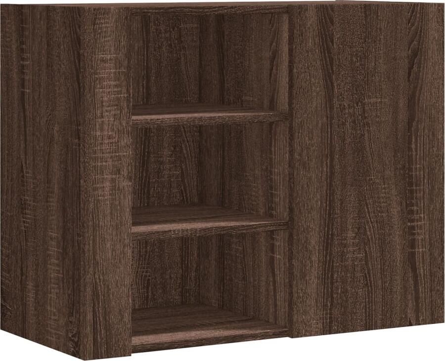 The Living Store Wandkast 75x35x60 cm bewerkt hout bruin eikenkleurig Wandkast Houten Kast Bruine Eiken Kast Opbergkast Badkamerkast