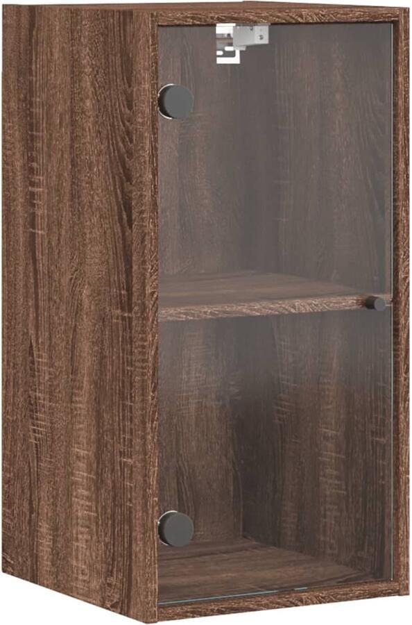 The Living Store Wandkast met glazen deuren 35x37x68 5 cm bruineikenkleurig Wandkast Wandkasten Opbergkast Wandgemonteerde Kast - Foto 2