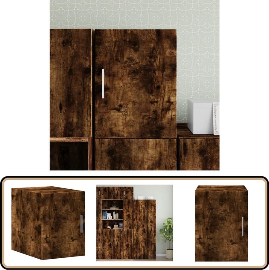 The Living Store Wandkast 30x42 5x40 cm bewerkt hout gerookt eikenkleurig Hangkast Wandkast Houten Kast Bergruimte Opbergkast
