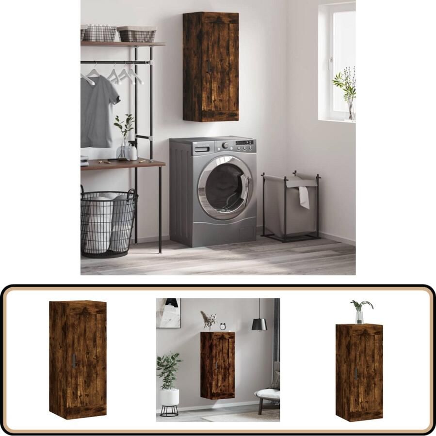 VidaXL Wandkast 34 5x34x90 cm Gerookt Eiken Wandkast Opbergkast Houten Kast Gerookte Eiken Meubels Decoratieve Kast - Foto 3