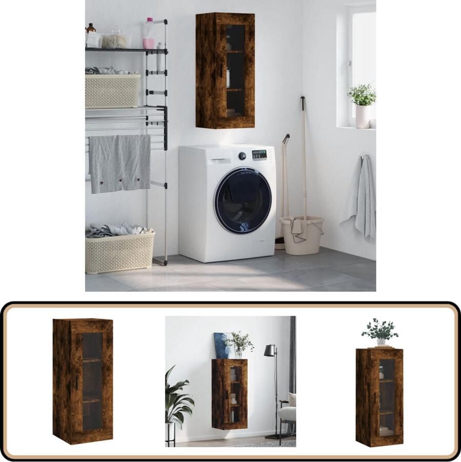 VidaXL Wandkast Gerookt Eiken 34 5x34x90 cm Wandkast Houten Kast Opbergkast Keukenkast Living Kast