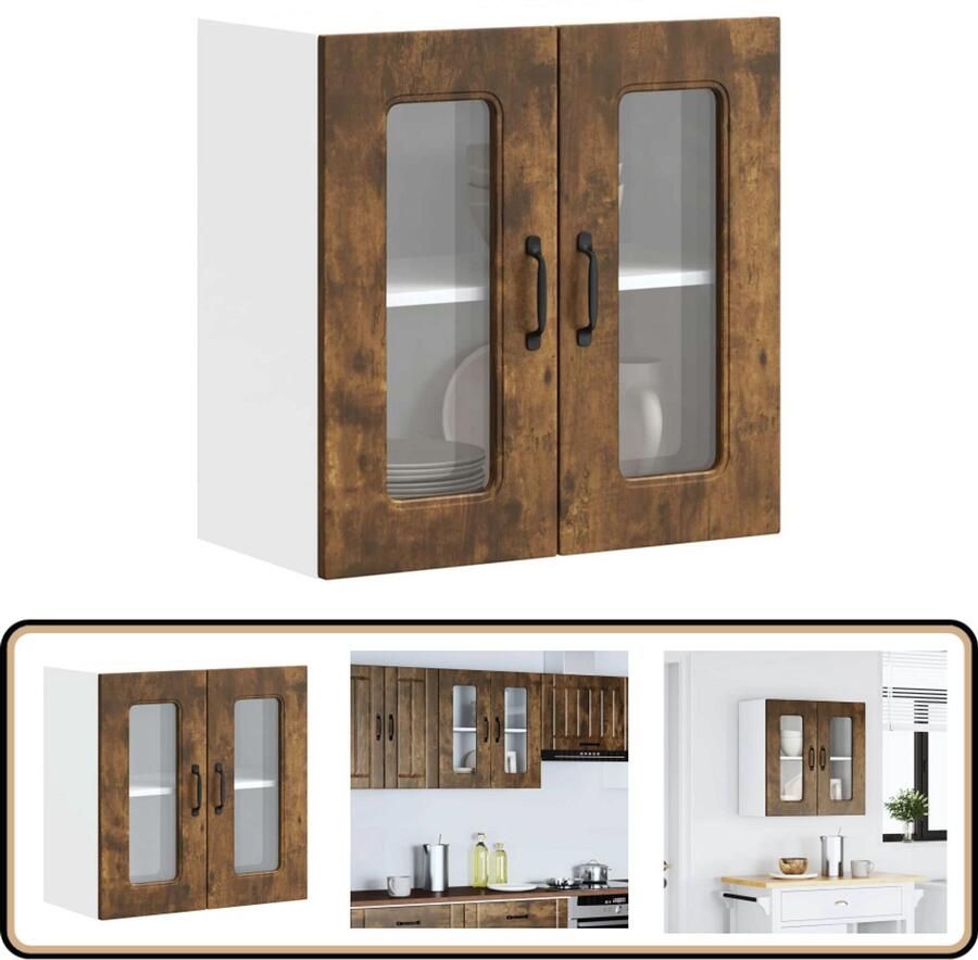 VidaXL Wandkast Gerookt Eiken Bewerkte Hout & Glas Keuken Kast Wandkast Opslagoplossing Keukeninrichting Houten Kast