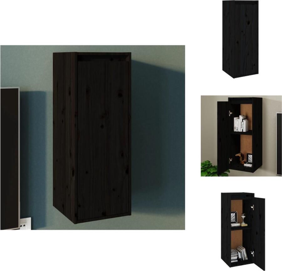 VidaXL Wandkast Wandkasten Hangkast Wandgemonteerde Kast Wandkast 30x30x80 cm massief grenenhout zwart - Foto 2