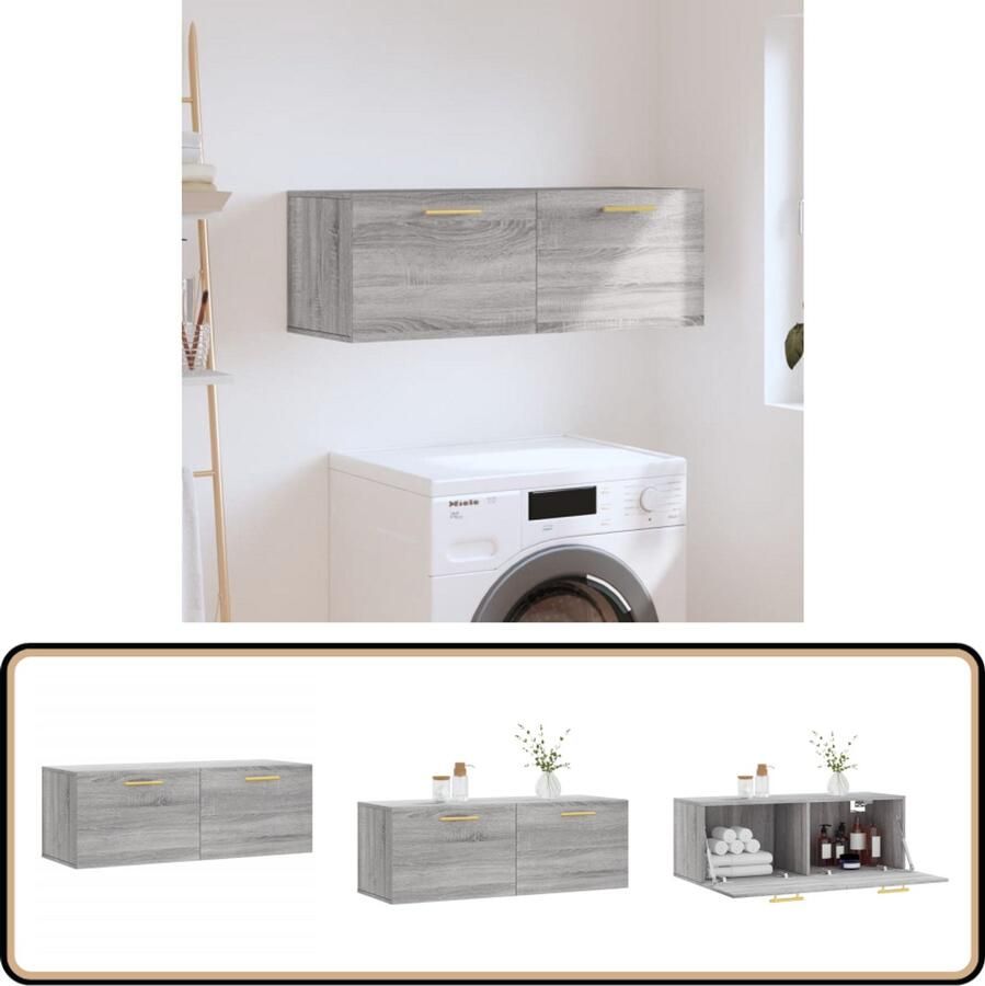 VidaXL Wandkast Grijs Sonoma Eiken 100x36 5x35 cm Wandkast Houten Kast Grijze Kast Badkamerkast Slaapkamerkast Woonkamerkast Opbergkast Hangkast