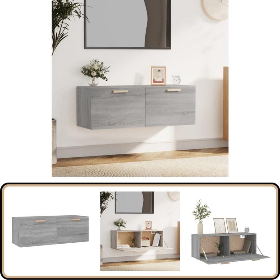 VidaXL Wandkast Grijs Sonoma Eiken 100x37x35 cm Wandkast Grijze Wandkast Houten Wandkast Bergruimte Opslagoplossing Tv Kast Mediakast Salontafel