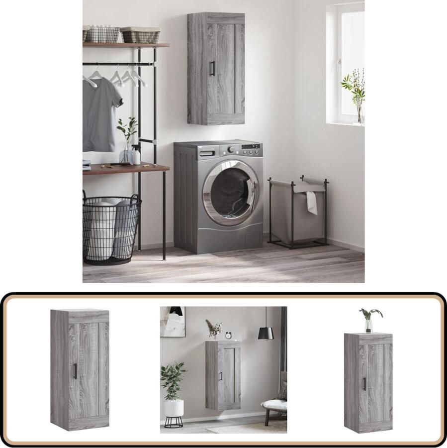 VidaXL Wandkast Grijs Sonoma Eiken 34 5x34x90 cm Wandkast Opbergkast Grijze Kast Houten Kast Salontafel - Foto 2