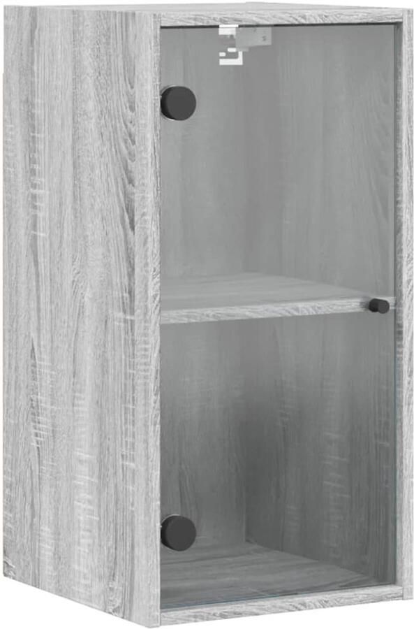 The Living Store Wandkast met glazen deuren 35x37x68 5 cm grijs sonoma eiken Wandkast Houten Kast Opbergkast Greeploze Kast Vitrinekast - Foto 3