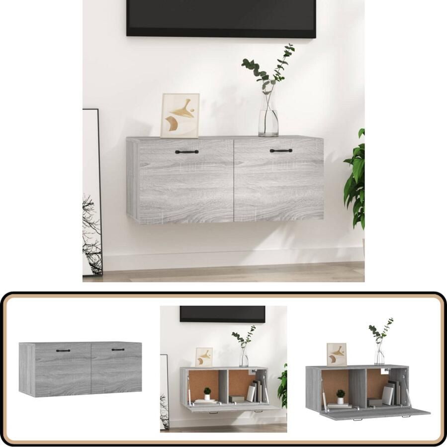 VidaXL Wandkast Grijs Sonoma Eiken 80x36 5x35 cm Wandkast Zwevende Kast Bergruimte Opbergvakken Salontafel