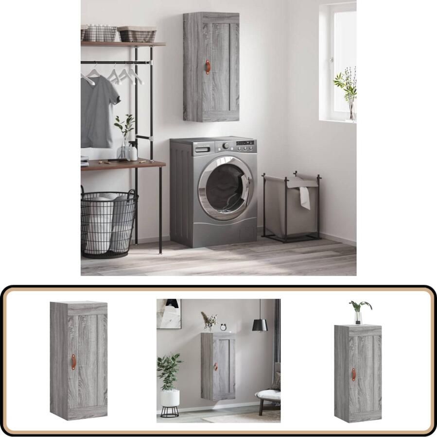 VidaXL Wandkast Grijs Sonoma Eiken 90 cm hoog Wandkast Opbergkast Grijze Kast Houten Kast Salontafel - Foto 2