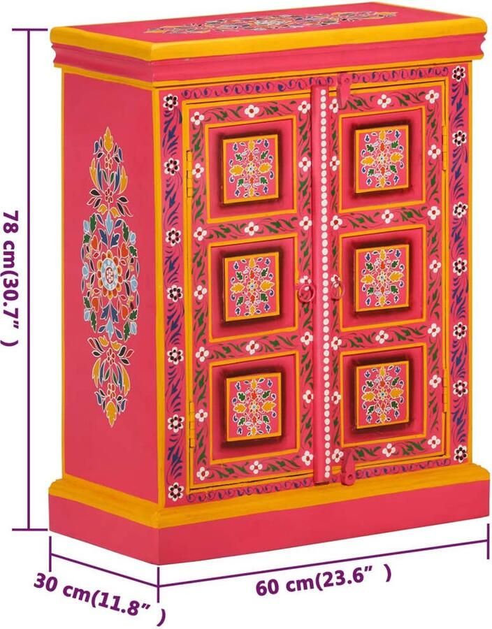 VidaXL Wandkast Handgeschilderd Massief Mangohout Roze Dressoir Vintage Dressoir Retro Dressoir Houten Dressoir Mangohout Dressoir