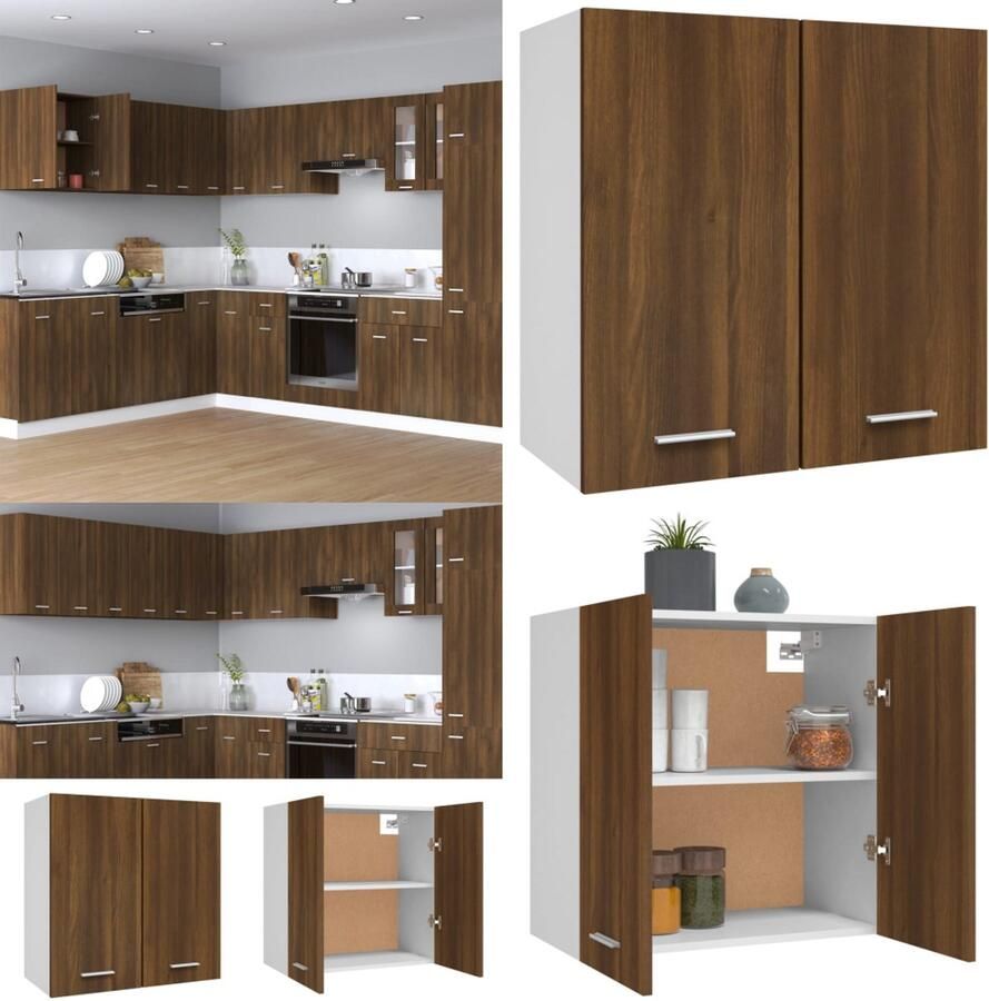 VidaXL Wandkast hangend 60x31x60 cm bewerkt hout bruineikenkleurig Hangende Wandkast. Hangende Wandkasten Keukenkast Opbergkast Wandschap