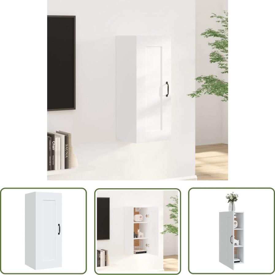 The Living Store Hangkast 35x34x90 cm bewerkt hout wit Hangkast Wandkast Opbergkast Witte Kast Houten Kast - Foto 2