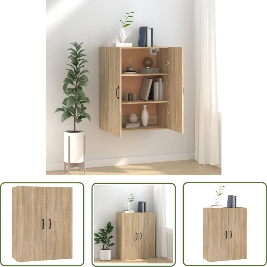 The Living Store Hangkast 69 5x34x90 cm bewerkt hout sonoma eikenkleurig Hangkast Wandkast Opbergkast Houten Kast Sonoma Eiken - Foto 2