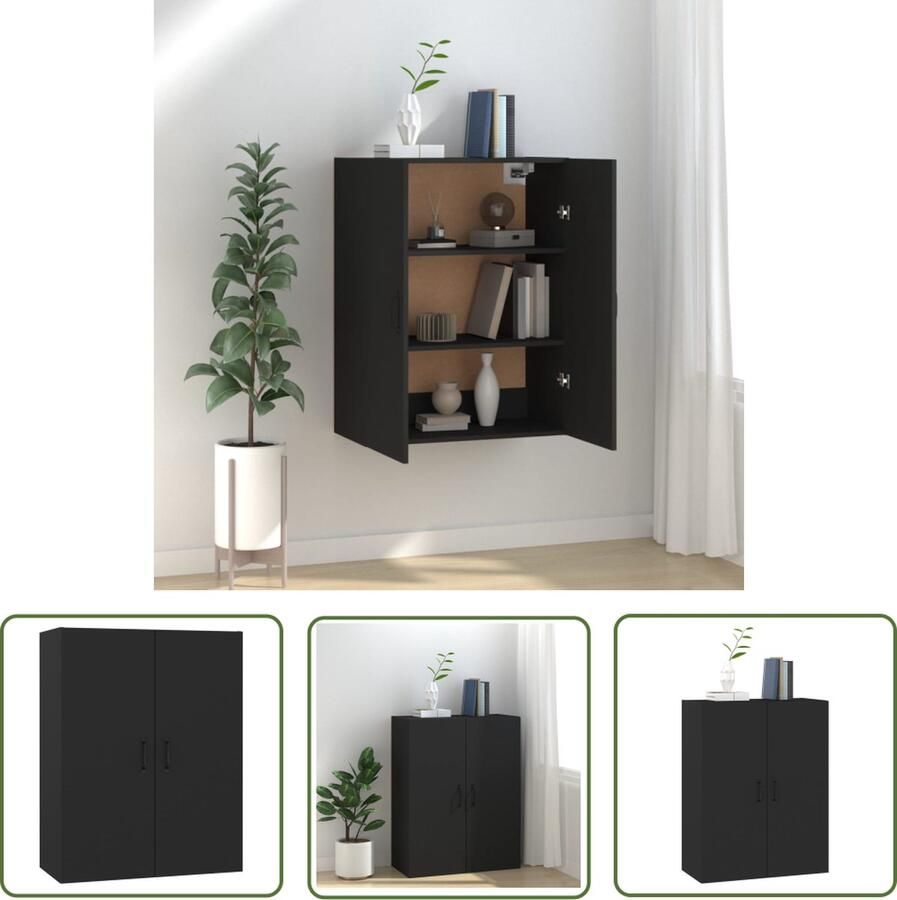 The Living Store Hangkast Zwevend Zwart 69.5 x 34 x 90 cm Hoogwaardig bewerkt hout Hangkast Wandkast Opbergkast Houten Kast Zwarte Kast - Foto 2