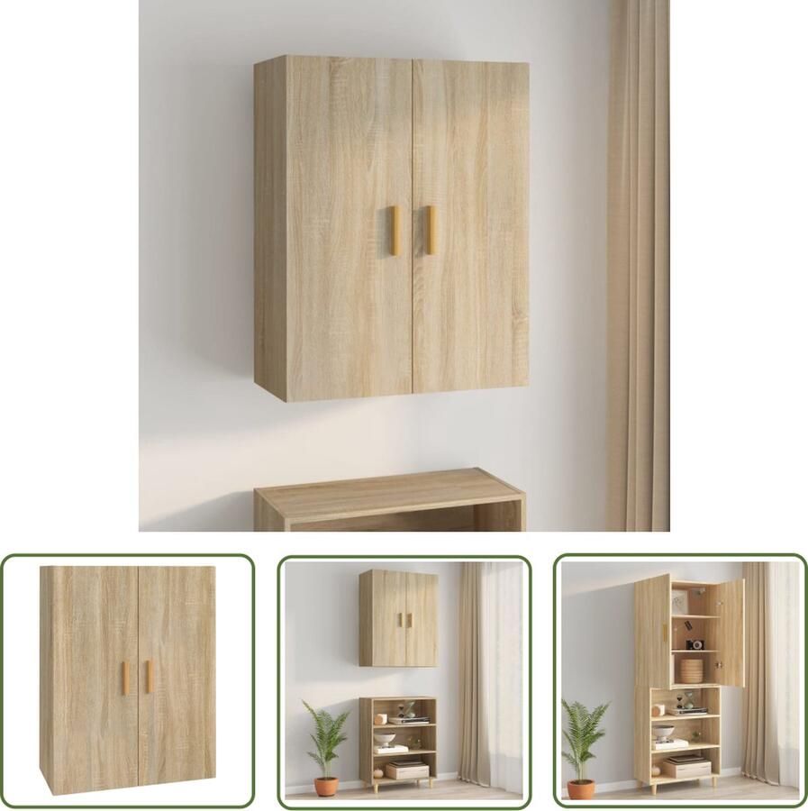 The Living Store Hangkast 69 5x34x90 cm grijs sonoma eikenkleurig Hangkast Wandkast Opbergkast Houten Kast Badkamerkast