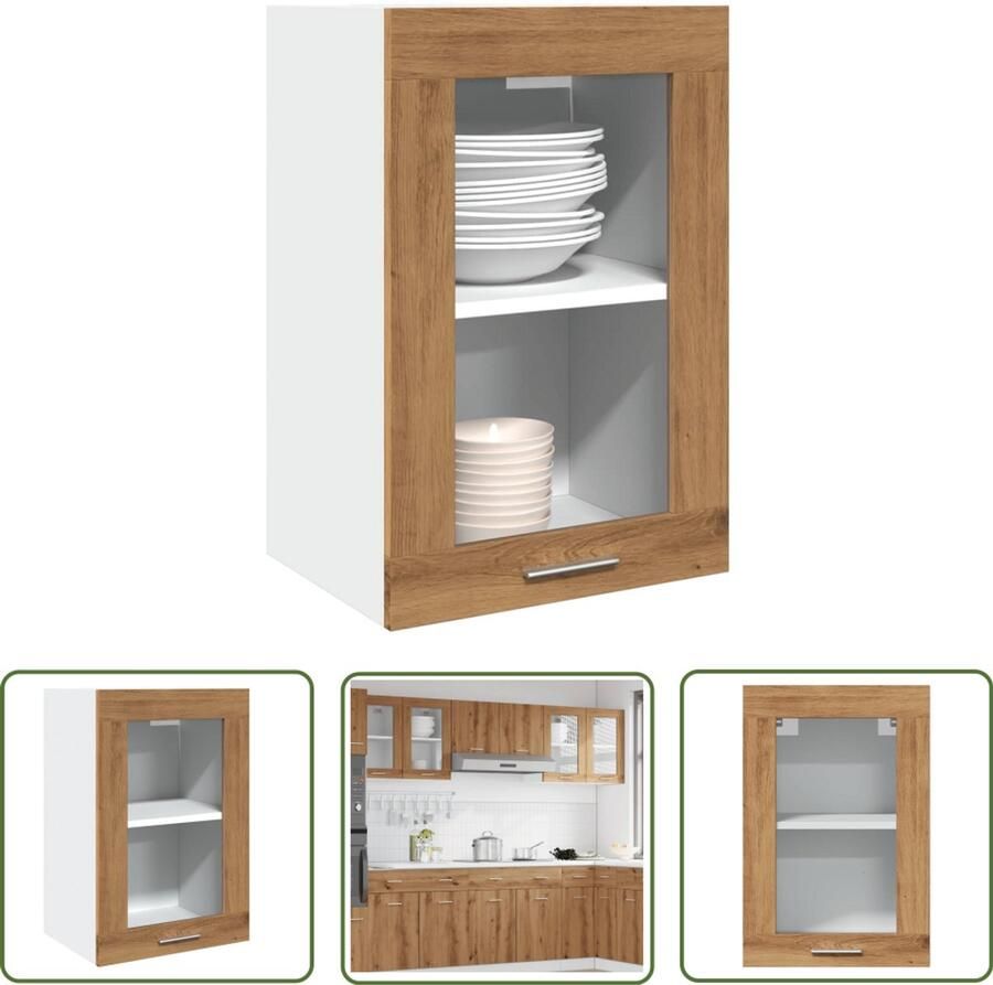 The Living Store Hangkast 40x31x60 cm bewerkt hout artisanaal eikenkleurig Keukenwandkast Houten Kast Opslagruimte Eiken Kleur Hangkast