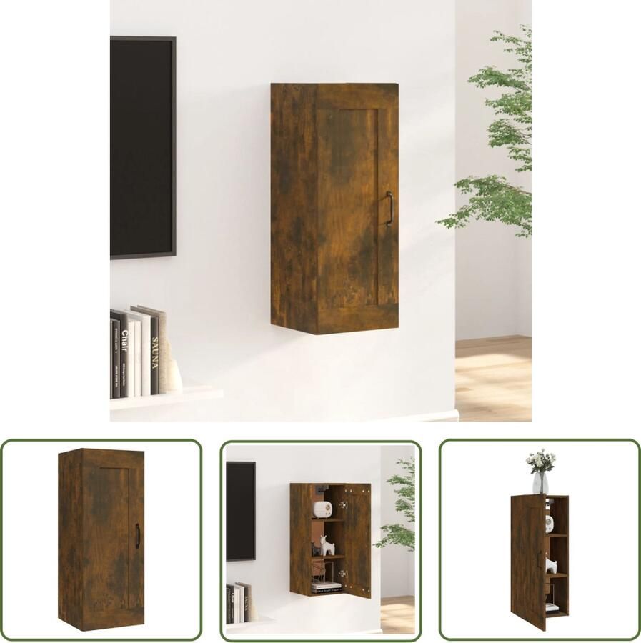 The Living Store Wandkast 35x34x90 cm bewerkt hout gerookt eikenkleurig Hangkast Wandkast Opbergkast Bruine Kast Eiken Kast - Foto 2