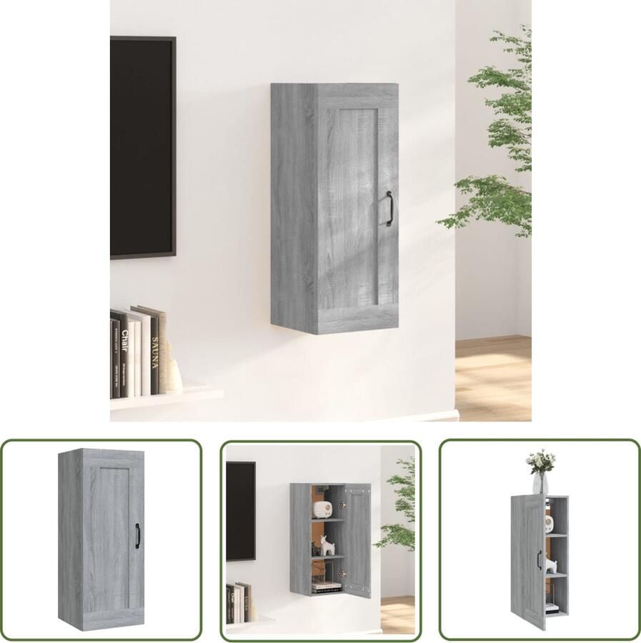 The Living Store Wandkast 35x34x90 cm bewerkt hout grijs sonoma eikenkleurig Hangkast Wandkast Opbergkast Houten Kast Grijze Kast - Foto 2