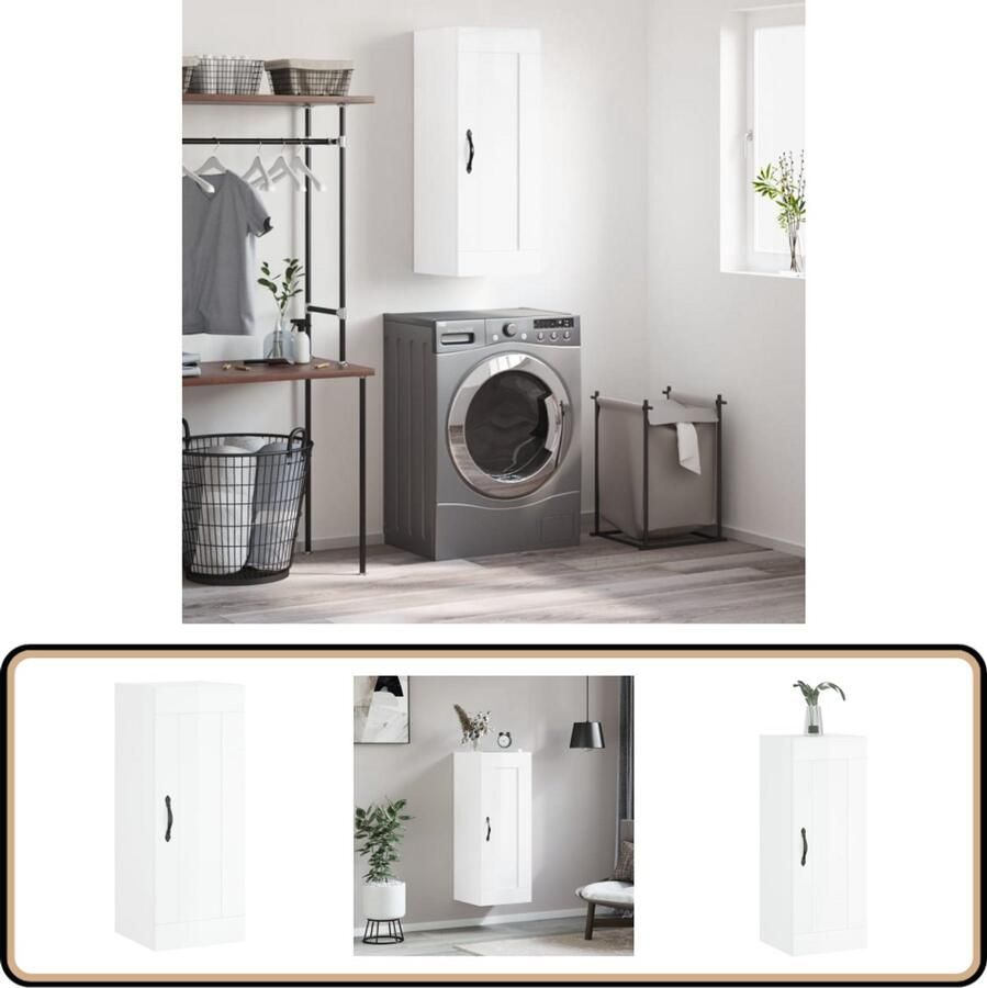VidaXL Wandkast Hoogglans Wit 34 5x34x90 cm Hangkast Opbergkast Wandkast Witte Kast Houten Kast - Foto 2