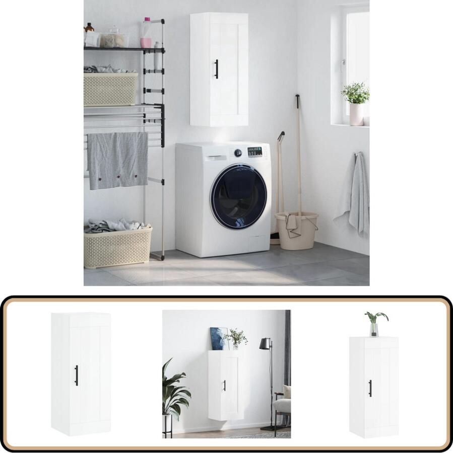 VidaXL Wandkast Hoogglans Wit 34 5x34x90 cm Wandkast Hangkast Opbergkast Keukenkast Witte Kast - Foto 2