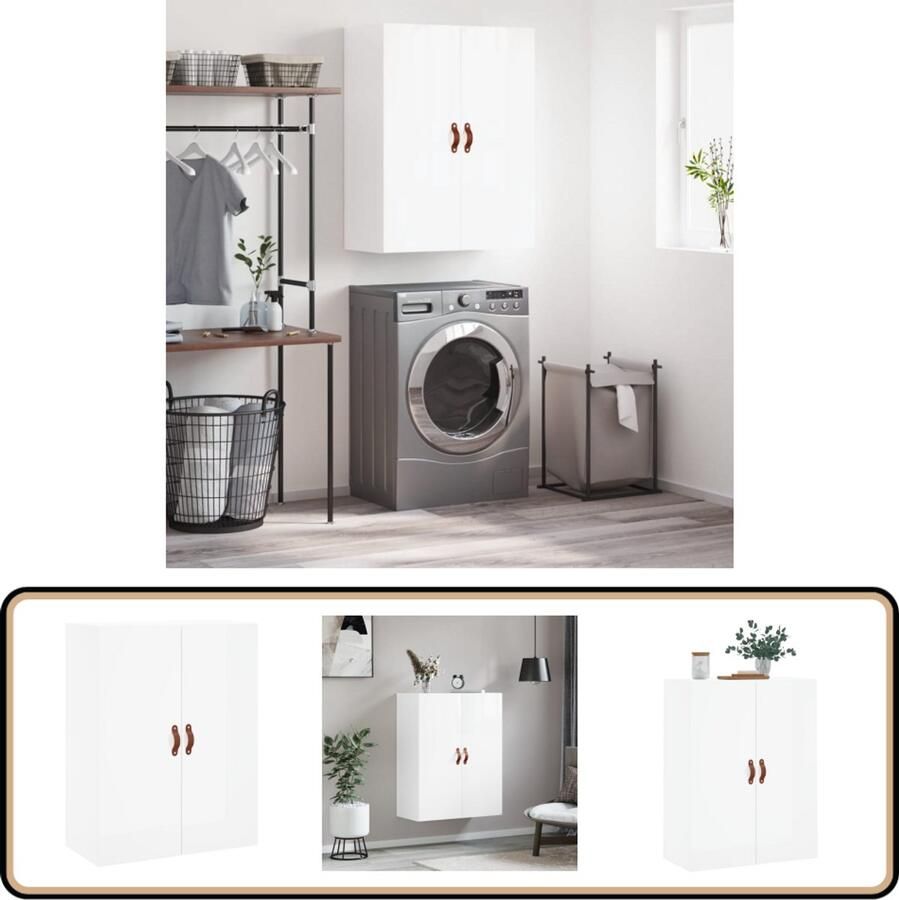 VidaXL Wandkast Hoogglans Wit 69 5x34x90 cm Wandkast Houten Kast Opbergkast Keukenopstelling Badkamermeubilair