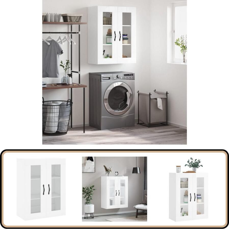 VidaXL Wandkast Hoogglans Wit 69 5x34x90 cm Wandkast Opbergkast Keukenkast Houtskelet Hoogglans Wit - Foto 2