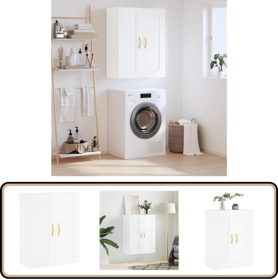 VidaXL Wandkast Hoogglans Wit 69 5x34x90 cm Wandkast Opbergkast Keukenopstelling Witte Kast Houtsoort