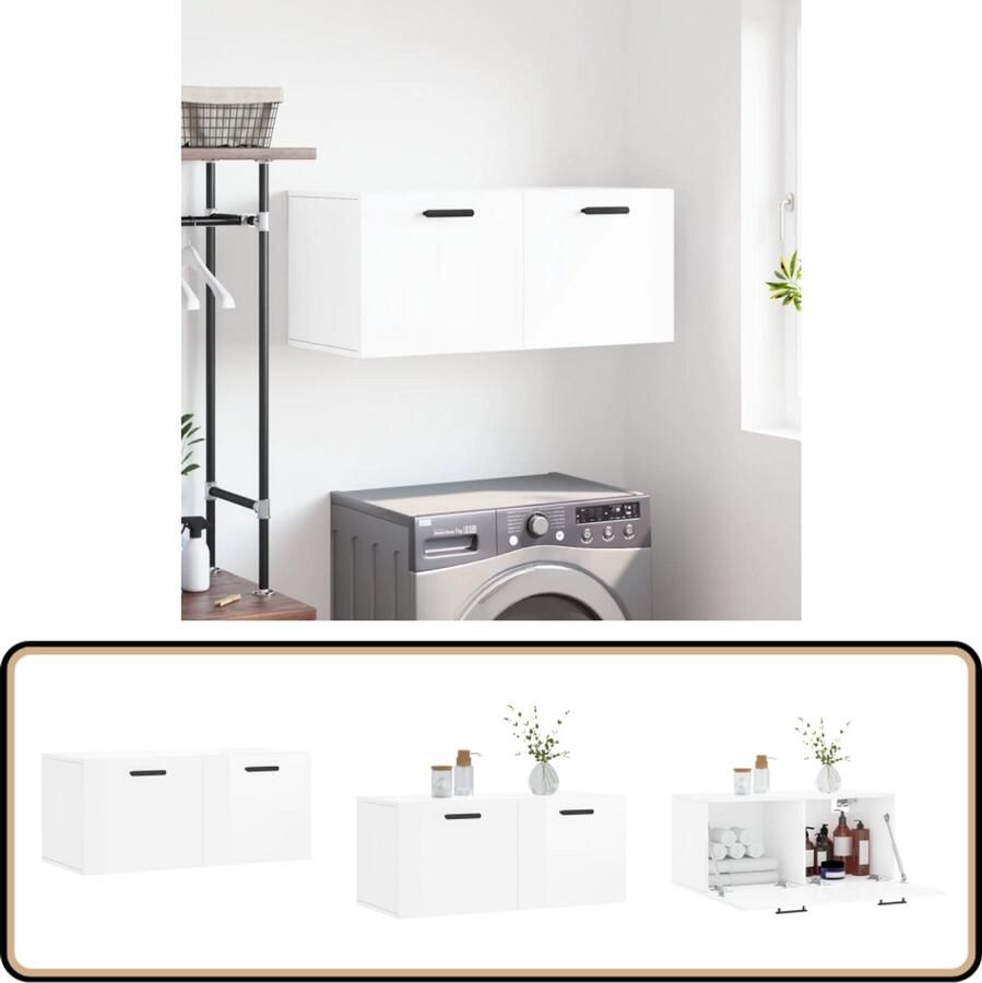VidaXL Wandkast Hoogglans Wit 80x36 5x35 cm Wandkast Witte Kast Houten Kast Badkamerkast Keukenkast Opslagoplossing Woonaccessoires Minimalistisch Modern