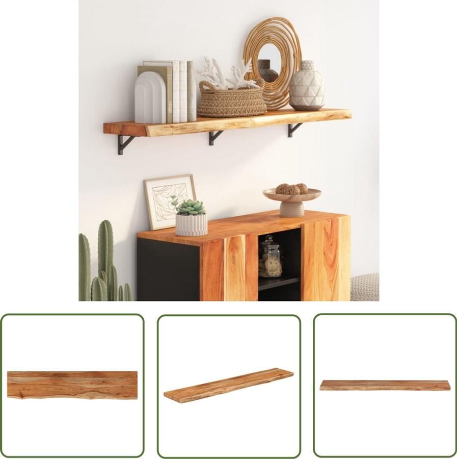 The Living Store Wandschap rechthoekig natuurlijke rand 110x20x3 8 cm acaciahout Houten Wandplank Wandkast Opbergplankje Muurdecoratie Vintage Kastje