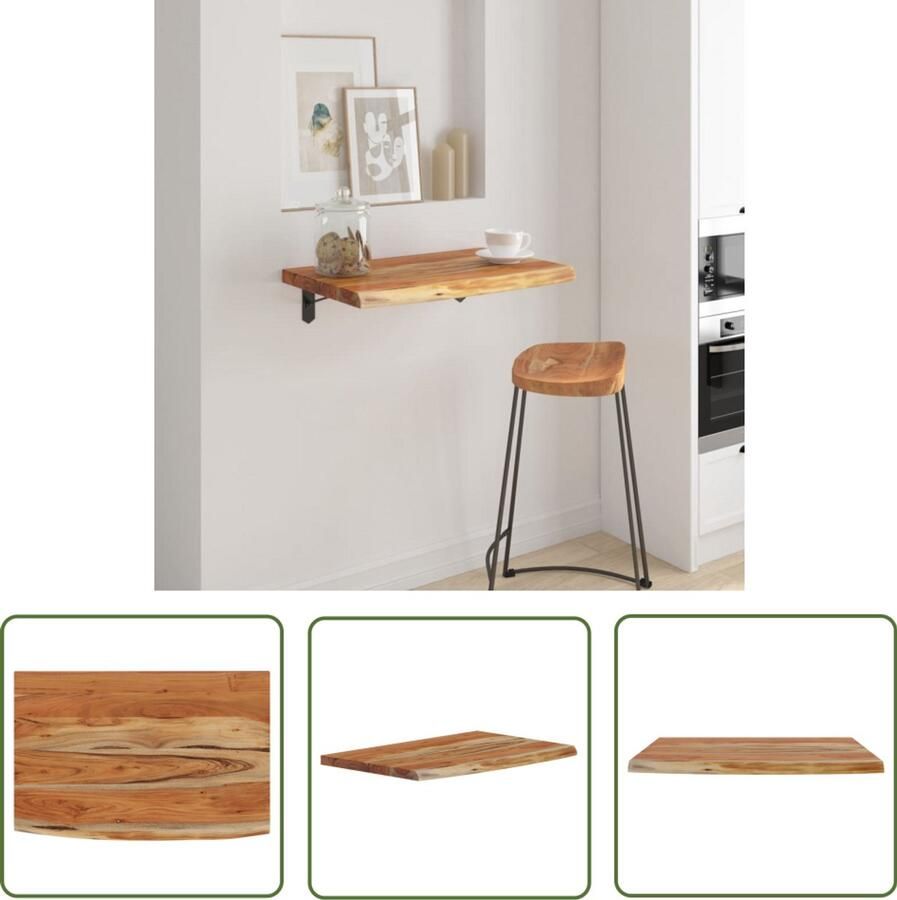 The Living Store Wandschap rechthoekig natuurlijke rand 70x40x3 8 cm acaciahout Houten Wandplank Wandkast Opbergruimte Interieurdecoratie Acacia Hout