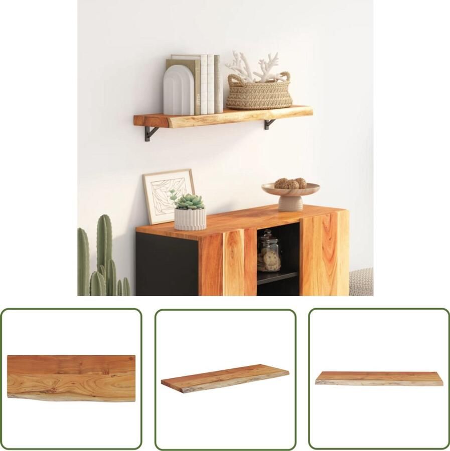 The Living Store Wandschap rechthoekig natuurlijke rand 80x30x2 5 cm acaciahout Houten Wandplank Wandkast Opbergruimte Woonkamerdecoratie Vintage Kastje