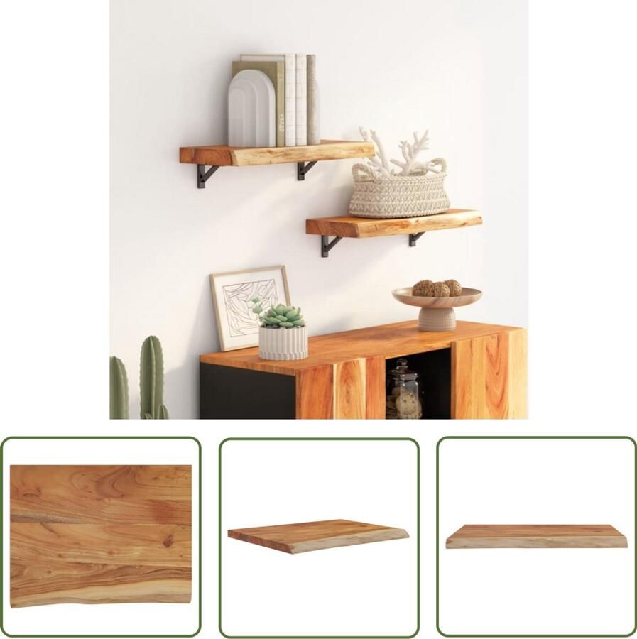 The Living Store Wandschap rechthoekig natuurlijke rand 40x30x3 8 cm acaciahout Houten Wandschap Wandkast Opbergruimte Designwanddecoratie Vintage Kastje