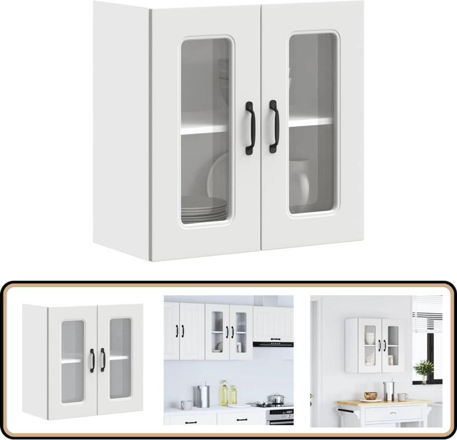 VidaXL Wandkast Kalmar Wit 60x31x60 cm Keukenwandkast Opbergkast Keuken Keukenmeubel Houten Kast Glazen Deur
