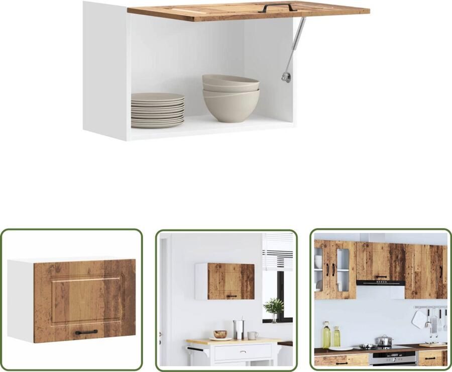 VidaXL Wandkast Keuken Kast Keukenwandkast Kalmar bewerkt hout oud houtkleurig Opslagoplossing Houten Kast Vintage Stijl