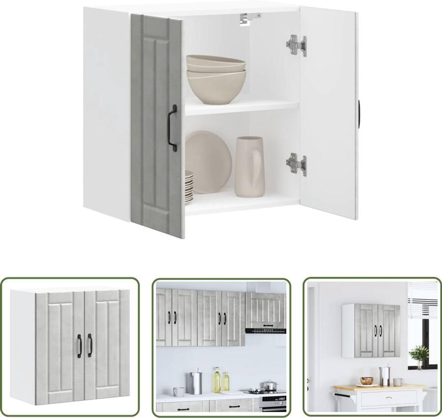 The Living Store Keukenwandkast Lucca bewerkt hout betongrijs Keuken Kast Wandkast Opslagruimte Houten Kast Betongrijze Kast