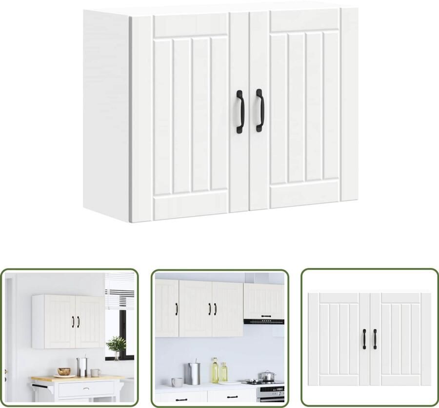 The Living Store Keukenwandkast Lucca bewerkt hout wit Keuken Kast Wandkast Opslagoplossing Keukeninrichting Houten Kast