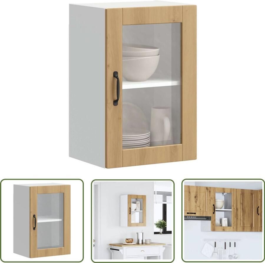 VidaXL Wandkast Keuken Kast Keukenwandkast met glazen deur Porto artisanaal eikenkleur Opslagoplossing Houten Kast Glazen Deur