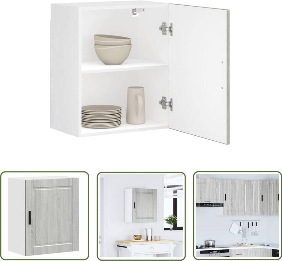 The Living Store Keukenwandkast Porto bewerkt hout grijs sonoma eiken Keuken Kast Wandkast Opslagoplossing Keukeninrichting Houten Kast