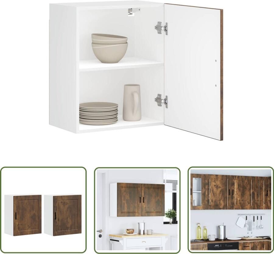 VidaXL Wandkast Keuken Kast Keukenwandkasten 2 st Porto bewerkt hout gerookt eikenkleurig Opbergruimte Keukenopstelling Houten Kast
