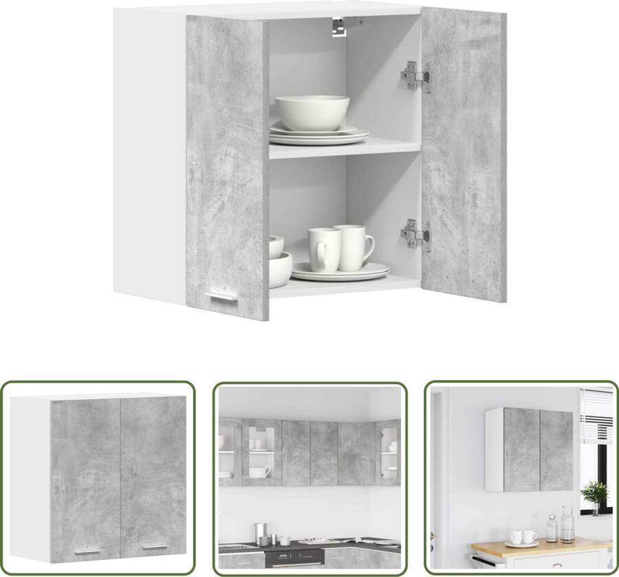 The Living Store Keukenwandkast 60x31x60 cm spaanplaat betongrijs Keukenkast Wandkast Opslagoplossing Keukenuitrusting Houten Kast