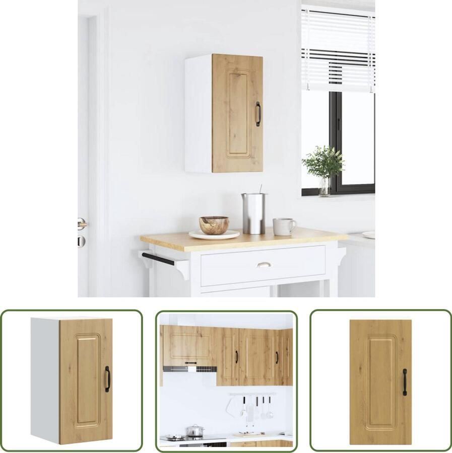 VidaXL Wandkast Keukenkast Keukenwandkast Kalmar bewerkt hout artisanaal eikenkleur Opslagoplossing Houten Kast Eiken Kleur