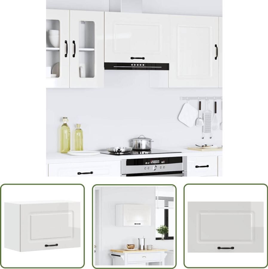 The Living Store Keukenwandkast Kalmar bewerkt hout hoogglans wit Keukenkast Wandkast Opslagruimte Keukeninrichting Houten Kast