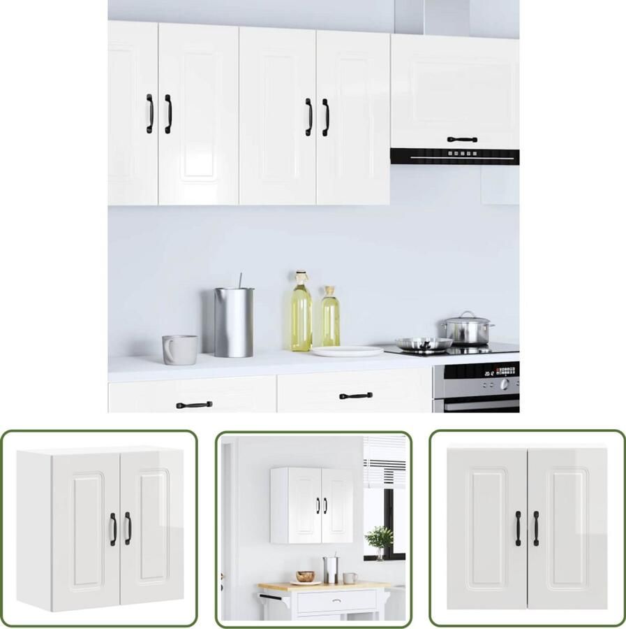 The Living Store Keukenwandkast Kalmar bewerkt hout hoogglans wit Keukenkast Wandkast Opslagoplossing Keukenmeubilair Houten Kast